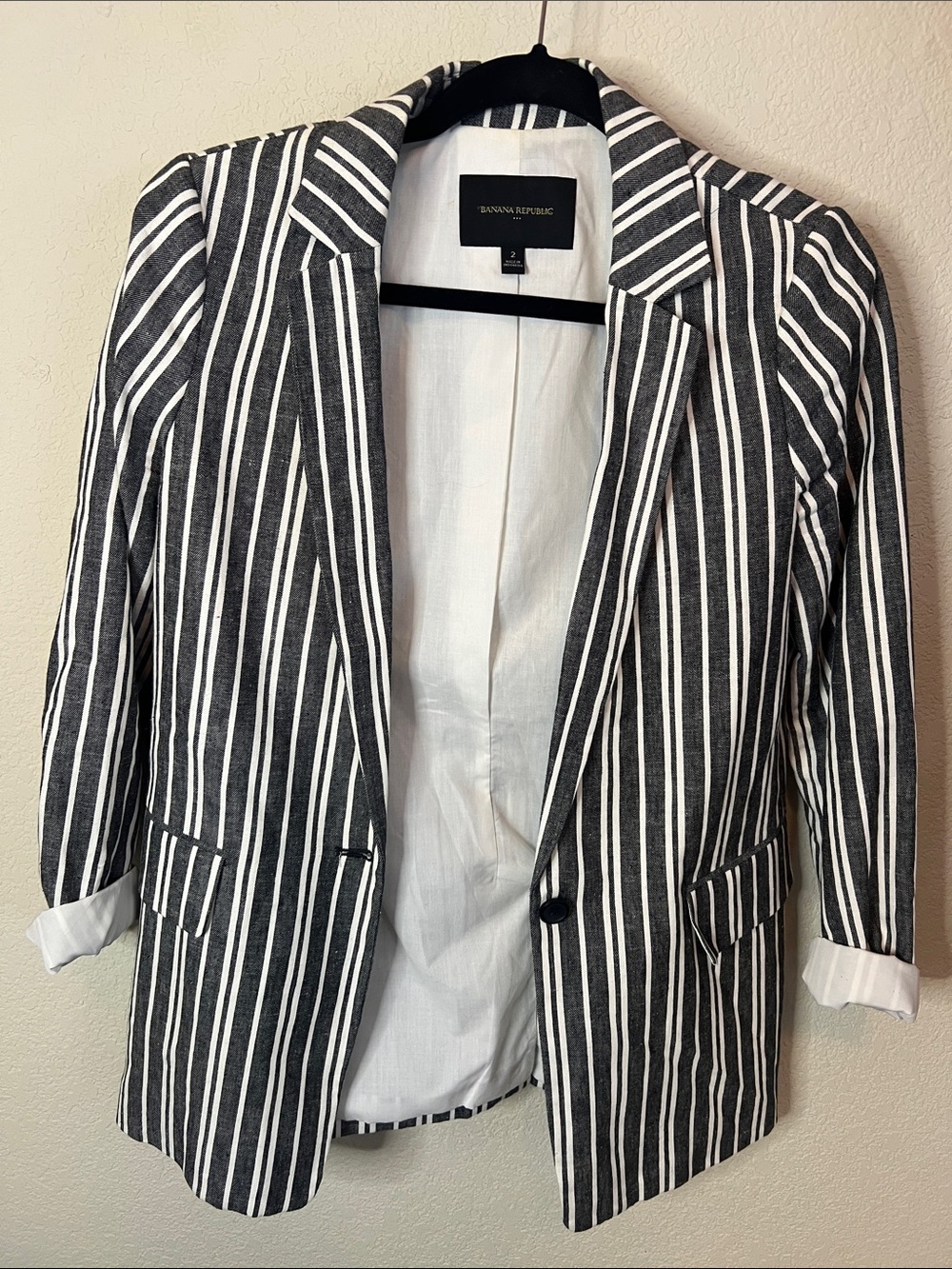 Banana Republic Black and White Vertical Stripe Blazer